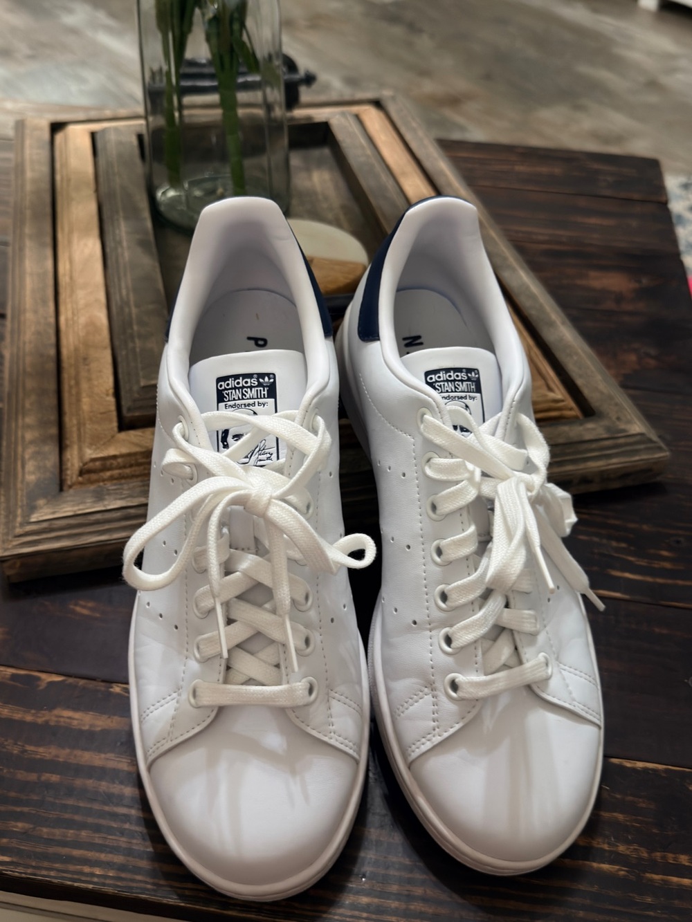 adidas White Sneakers with Navy Heel Tab